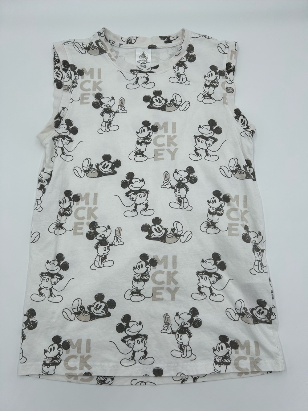 Disney Men’s White Tank Top with Black Mickey Mouse Print S